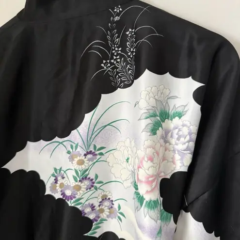 Japanese Kimono Robe Sz 56 Cherry Blossom Made In Japan Womens Polyester Parasol Black