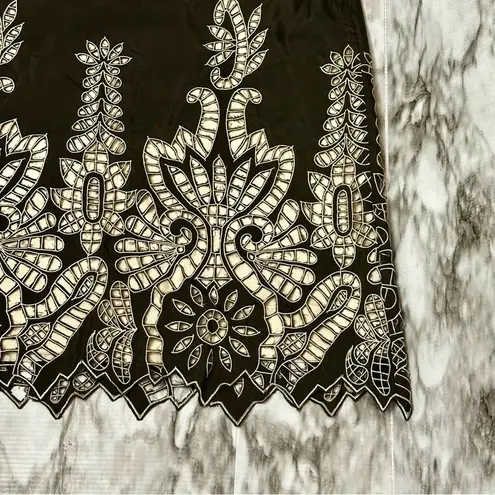 Alberto Makali Brown Cream Open Work Lace Mandala Boho Chic Statement Skirt