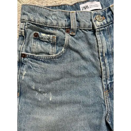 ZARA  High Waist Light Denim Distressed Shorts