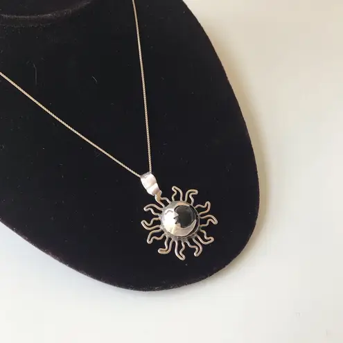 Mexico 925 925 Mexico Sterling Silver Moon And The Sun Black Stone Pendant Necklace