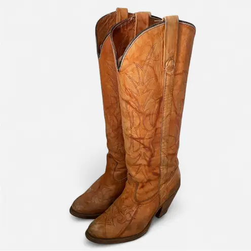 Miss Capezio Vintage 70s Leather Western Tall Knee High Cowgirl Boots Tan Size 7