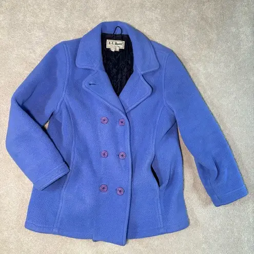 LL Bean Coat Womens S Small Blue Fleece Jacket Quilted Insulated Double Breasted