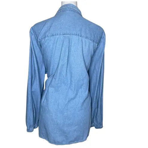 Terra And Sky Women's Stonewash Denim Chambray Pleated Top Shirt Plus Size 3X Blue