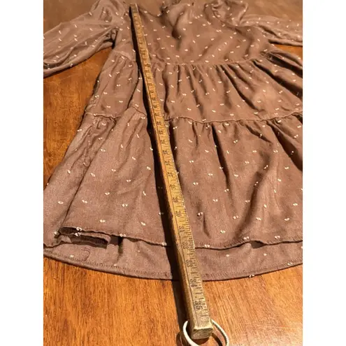 MINE Brown Floral Babydoll Dress Small Ruffled S Women’s Beige