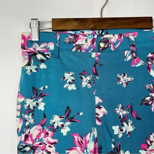Time And Tru Teal Blue Floral Stretch Jeggings XS