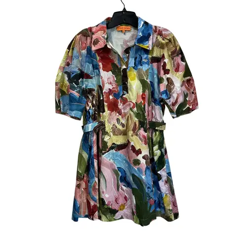 Stine Goya Abstract Print Structured Sleeve Mini Dress Size Small Blue