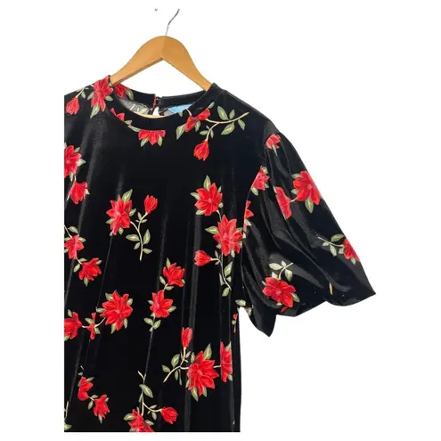 Draper James Dress Womens 2XL Black Red Floral Velvet Bubble Sleeve Cocktail