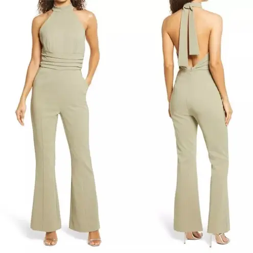 Lavish Lice LAVISH ALICE Halter Flare Leg Jumpsuit in Sage Green Size US 2