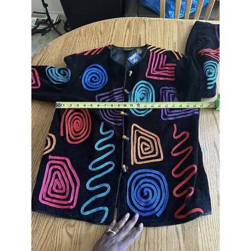 Allure 80s Vintage Sweater Triangle Swirly Novelty Print Cozy Unique M Button Up Black Size M