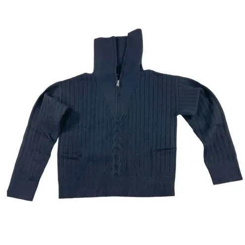 Area Stars Quarter Zip Sweater Black Cable Knit Ribbed Collared Pullover S NEW