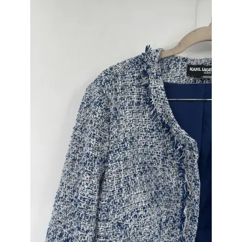 Karl Lagerfeld Tweed Crop Jacket Women Large Blue Twee Mature Academia Workwear