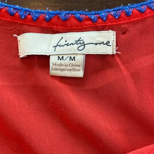 Twenty One Red Embroidered front size M cap sleeve blouse Swimsuit Cover…