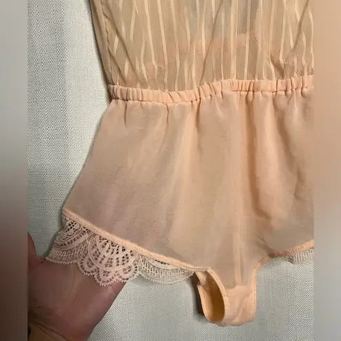 Auden Striped Chiffon Bodysuit Honeysuckle Peach Orange Size XS
