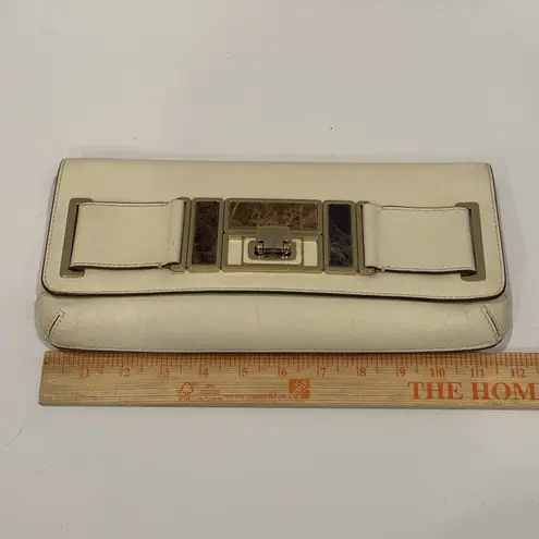 Anya Hindmarch Cream Leather Formal Foldover Clutch Purse Bag Brass Closure Tan