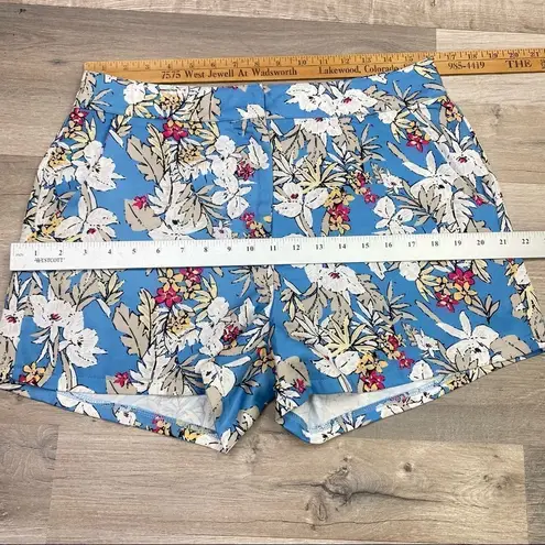 Very J Maui Sunrise Floral Print Flat Front Shorts Large Blue