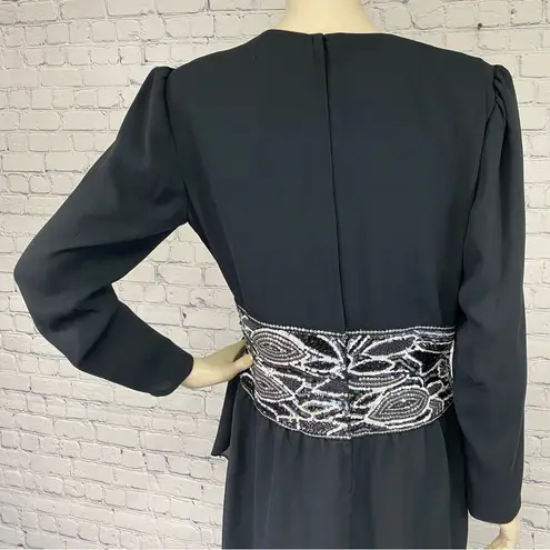 JACK Vintage 80s Bryan Black Chiffon Beaded Cocktail Party Dress M