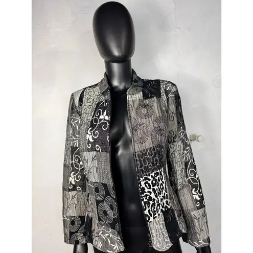 Christopher & Banks Christopher & Banks Black Gray Patchwork Print Jacket Blazer - Medium