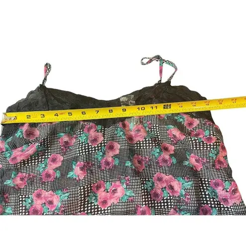Metaphor Sheer Black Pink Floral Lace Trim 90s Y2K Cami Slip Top S NWT