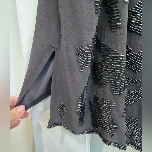Diane Gilman Collection Silk Beaded Blouse Grey Taupe Beaded Sequin Plus Size 3X