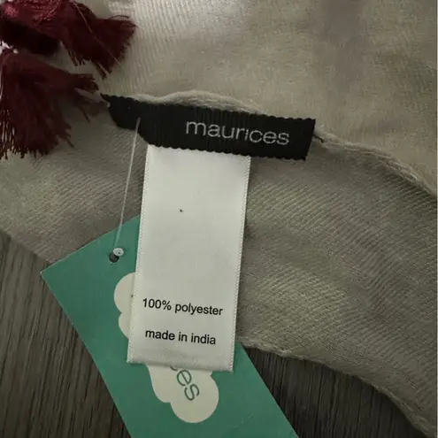 Maurice's Gray, White & Burgundy Floral Paisley Tassel Lightweight Scarf NEW