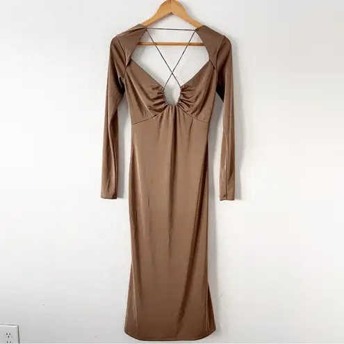 Jason Wu Engracia Open Back Midi Dress in Khaki Tan