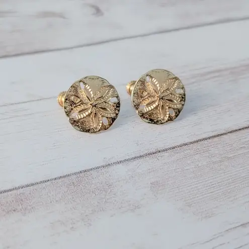 Vintage Napier Clip On Earrings Gold Tone Sand Dollar 0.75"