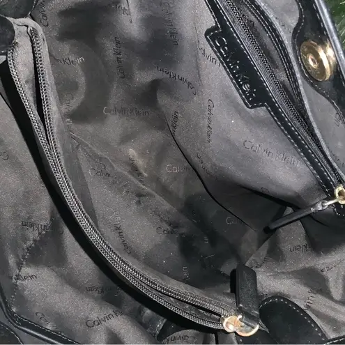 Calvin Klein  Black Pebbled Leather Satchel Purse Bag with Gold Accents