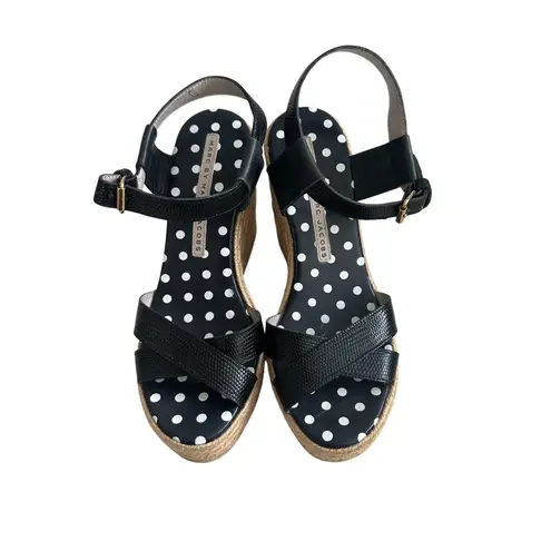 Marc by Marc Jacobs Black Leather Espadrilles Wedges Size 6