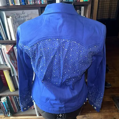Ethyl rhinestone western cropped colorful M denim jacket Blue Size M