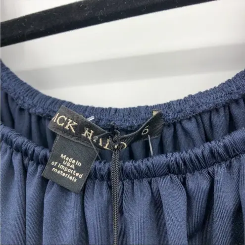 Black Halo off the shocker Short Puff Sleeves Navy Blue 6 Mini Dress NEW