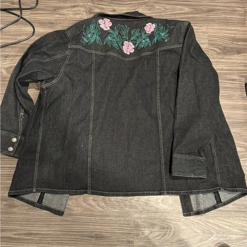 Denim & Co Black Vintage Denim Floral Embroidered Jacket Women’s 2XL Boho Y2K Blue Size 2X