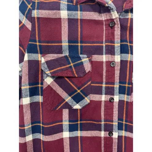 Womens Alygne Flannel Shirt Medium Burgundy Plaid Long Sleeve Button Up Cotton Red