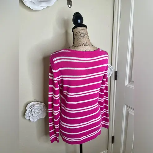 Vineyard Vines Bright Pink & White Striped Lightweight Sweater Size Small