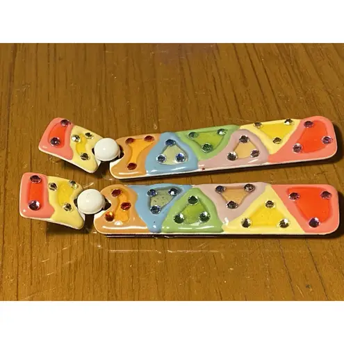 Colorful 80s Inspo Earrings Rhinestone Geometric Statement Earrings Art to Wear