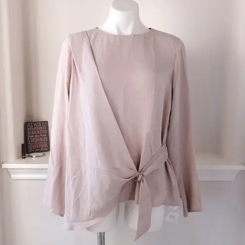 Paraphrase Blush Pink Top Overlay Tie Front Long Sleeve Blouse Size UK 14 NWT