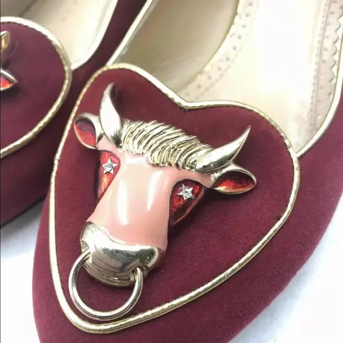 Charlotte Olympia  bull flats burgundy red 34 / US 4 authentic