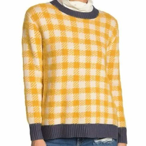 Susina yellow buffalo check cozy crewneck sweater small Yellow