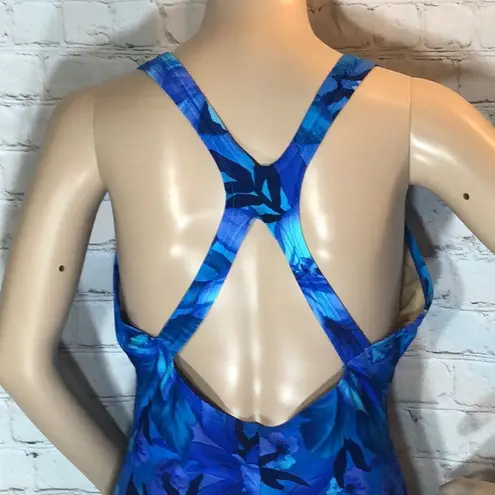 Speedo  Vintage 1990s Y2K One Piece Swimsuit Blue Floral 14