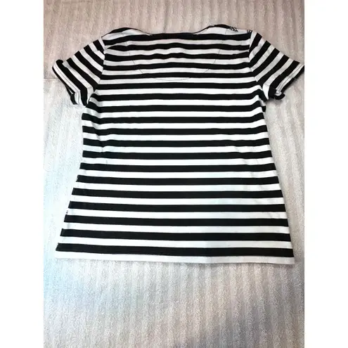 Karen Scott Womens M Striped Nautical Tee Black White Chain Print Short Sleeve