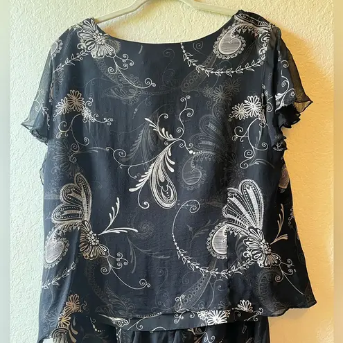 Coldwater Creek Silk 90s y2k floral butterfly set skirt cowl neck flutter sleeve vintage silk