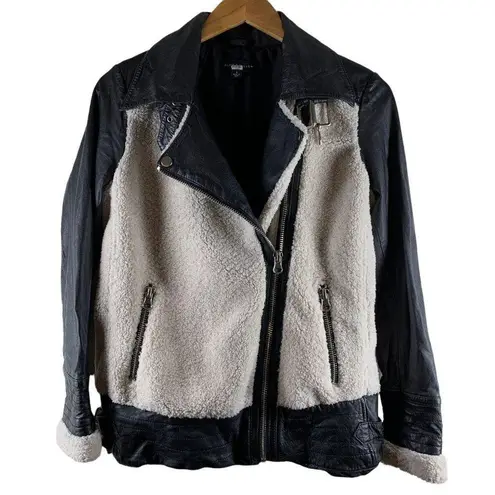 Slate + Willow Black Leather Faux Sherpa AVIATOR Jacket Size Small