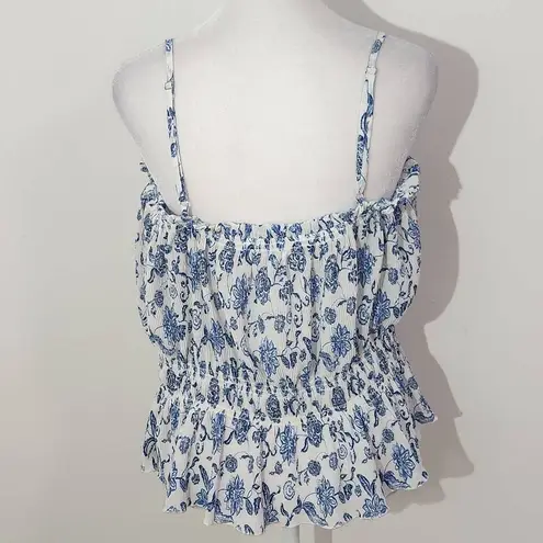 Blu Pepper  Blue White Floral Top Size Large Coquette Floral Sleeveless Top