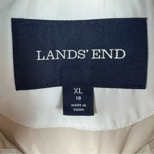 Lands End Quilted Down Puffer Vest Ivory Full Zip Pockets Warm Cozy Size XL 18