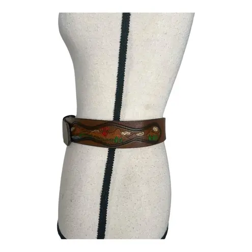 Artisan Brown Cowhide Leather Belt with Textured Surface and Classic Design