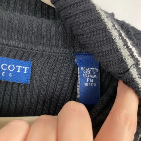 Karen Scott VTG 90s Womens M Black Stripe Ribbed Turtleneck Sweater Grunge Indie