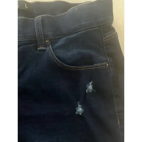 womans size large cuffed ankle jeans jeggings stitch star dark wash cute denim Blue