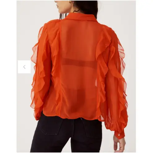 Maeve Women's Size M Orange Ruffled Button Down Blouse EUC