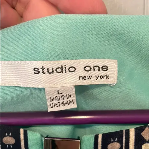 Studio One  Green Blue Paisley Floral Sheath Dress | Large