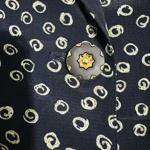 Versalle French Women Circle Pattern Lapel Collar Blazer 40 / US 10 Front Button Blue