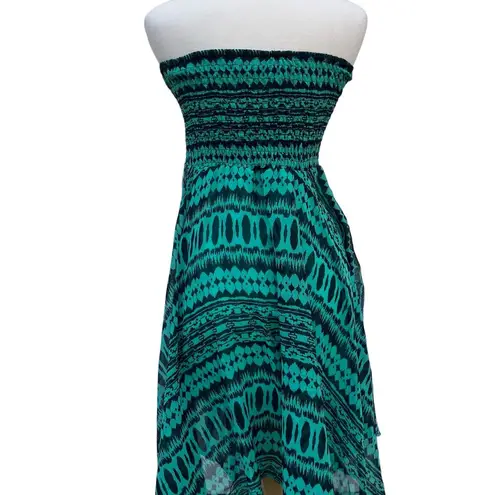 VTG Deb Y2K Dress Sz M Smocked Teal Black Handkerchief Hem Geometric Fairygrunge Blue Size M